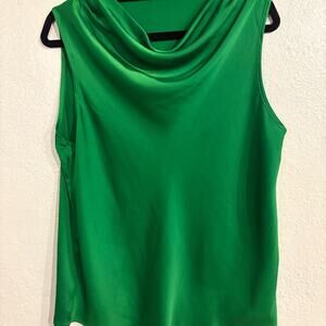 Green Satin Cowl Neck Sleeveless Blouse
